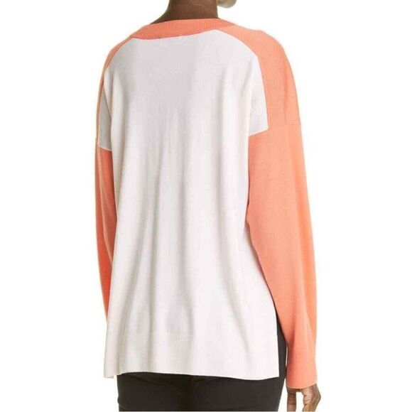 St. John Knits Womens Pink Orange Contrast Back Wool Vneck Sweater Size M - Picture 3 of 9